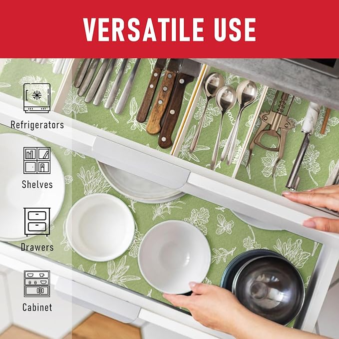 Cooyes Large Fridge Liners for Refrigerator, 17.7" × 360", Drawer & Shelf Liners for Kitchen Cabinets Non-Adhesive, Breathable Cloth Material, Non-Slip, Keep Produce Fresh Longer, Sage Green - Image 8