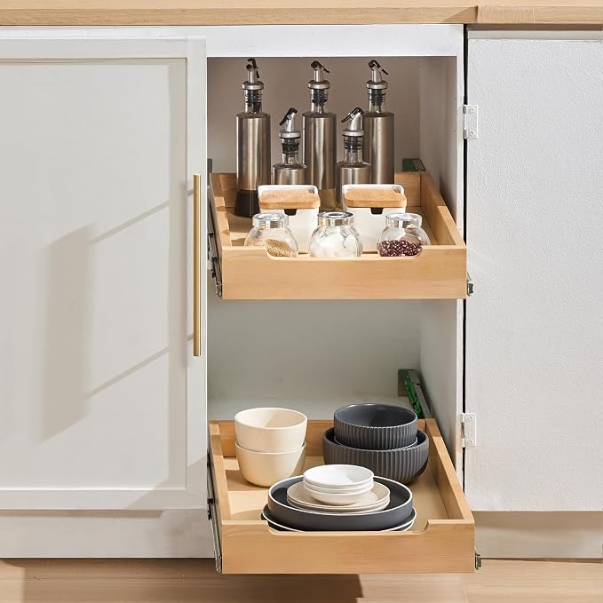 VEVOR Pull Out Cabinet Organizer, 14"W x 21"D Cabinet Drawer, Soft Close Slide out Shelf, Heavy-Duty Sliding Wood Drawer, Bottom Mount Size（14.5"W x 23"D）and Side Mount Size（15"W x 23"D） | Heavy-Duty Sliding Shelf with Bottom or Side Mounting for Organ... - Image 8