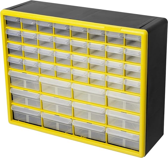 Akro-Mils 44-Drawer Plastic Drawer Storage Cabinet for Garage Organization, Bead Organizer, Building Bricks Storage, Teacher Toolbox, Makeup Organizer, 20-Inch W x 6-Inch D x 16-Inch H, 10144 Yellow - Image 10