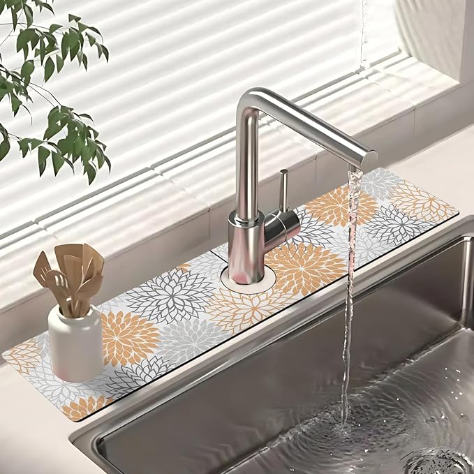 Dish Drying Mat for Kitchen Counter Matt, 2PCS 19"x12" Dish Drainer Mat & 24"x5.5" Sink Splash Guard, Super Absorbent Non-slip Rubber Backed - Image 4