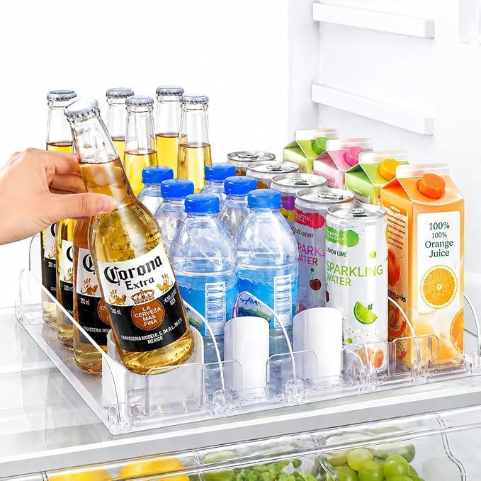 Stackable Soda Can Organizer for Refrigerator, Automatic Drink Dispenser with Pusher, Holds 25–30 Cans, 5 Row Fridge Organizer, Adjustable Beverage Rack, Easy Access Storage by SOLY