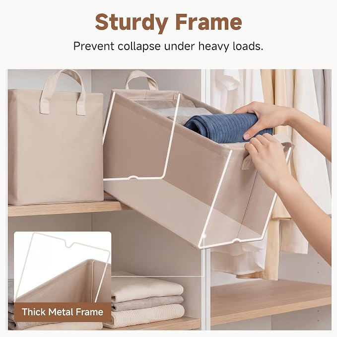 StorageWorks Fabric Storage Bins, Closet Bins, Light Brown, 2-Pack | With PU Handles, Wrinkle-Resistant Cottlyn Fabric, Foldable, For Bedroom, Bathroom, Laundry, Holds Clothes, Towels, Blankets - Image 3