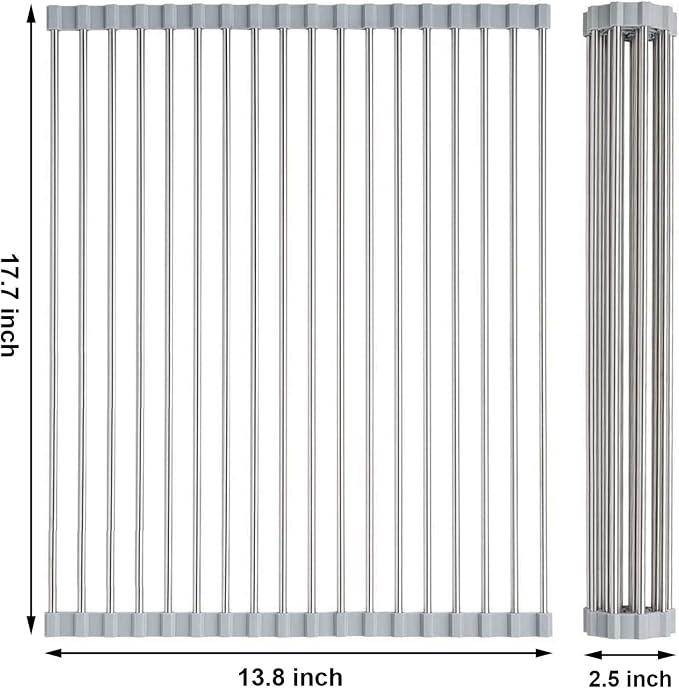 Searik Dish Drying Rack Roll Up Sink Drying Rack, Over The Sink Dish Rack Multi-Use Stainless Steel Dish Drainers Heat Resistant Mat for Drying Draining Trivet (17.7"x13.8") - Image 2