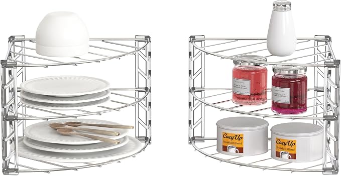 Deco Brothers 3-Tier Counter & Cabinet Corner Shelf Organizer 2 Pack Chrome - Image 6