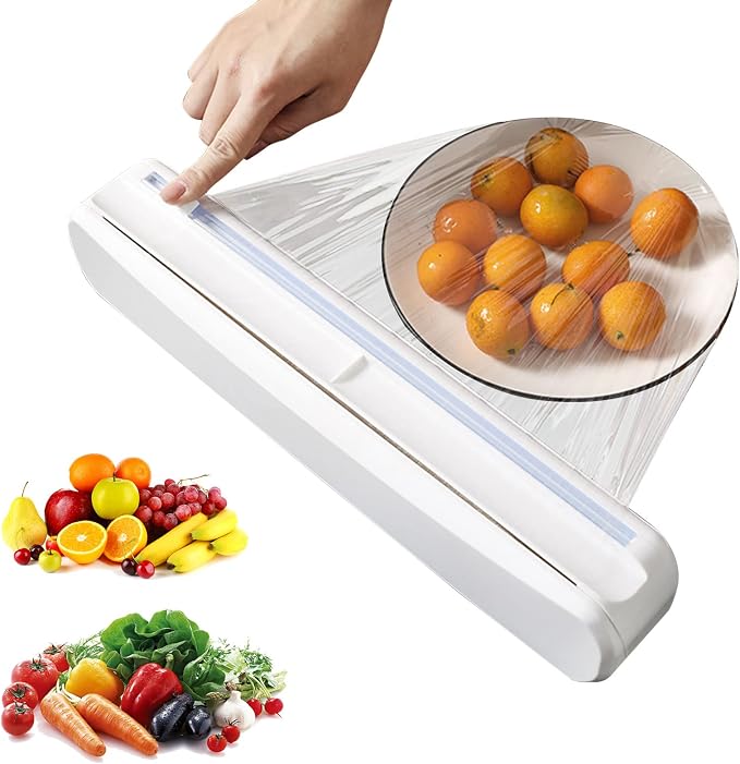 Plastic Wrap Dispenser With Cutter, Reusable Cling Film Dispenser, Cling Wrap Dispenser With Slide Cutter, Also For Aluminum Foil, Tin Foil, Baking Paper (L) by Enjoycoo