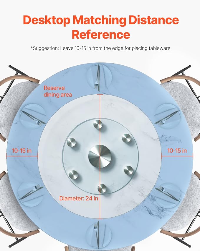 VEVOR 24 in Glass Lazy Susan Turntable, Tempered Glass Dining Table Centerpiece with 6 Rotating Wheels, 360° Smooth and Silent Spin Tabletop Rotating Tray, for Family Gatherings, Banquets & Weddings - Image 6