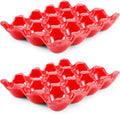 Flexzion 12 Cups Ceramic Egg Holder for Fridge - Dozen Ceramic Egg Tray Porcelain Container Storage Organizer Decorative Serving Stand Serveware for Refrigerator Countertop Display (Red, 2 Pack) by Flexzion