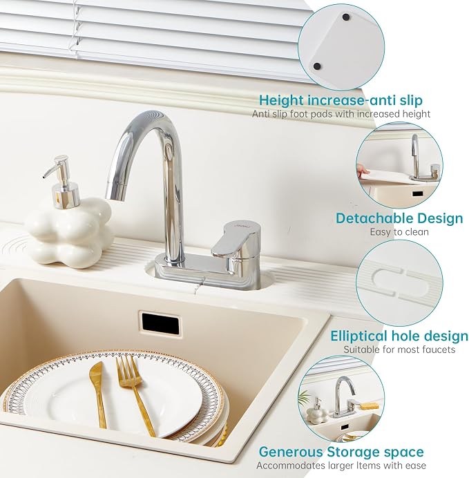 Stone Faucet Mat for Kitchen Sink Oval Hole Bathroom sink splash guard | Water-Absorbing Diatomite Stone Drying Mat & Sink Protectors Absorbent Stone Tray for Bathroom Counter, Oval Hole 6.5" x 2.5" - Image 4