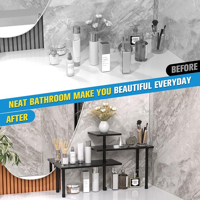 JayRex 3-Tier Bathroom Countertop Corner Shelf Organizer, Black | Space-saving corner design organizes spices, skincare and toiletries on kitchen and bathroom counters. - Image 8