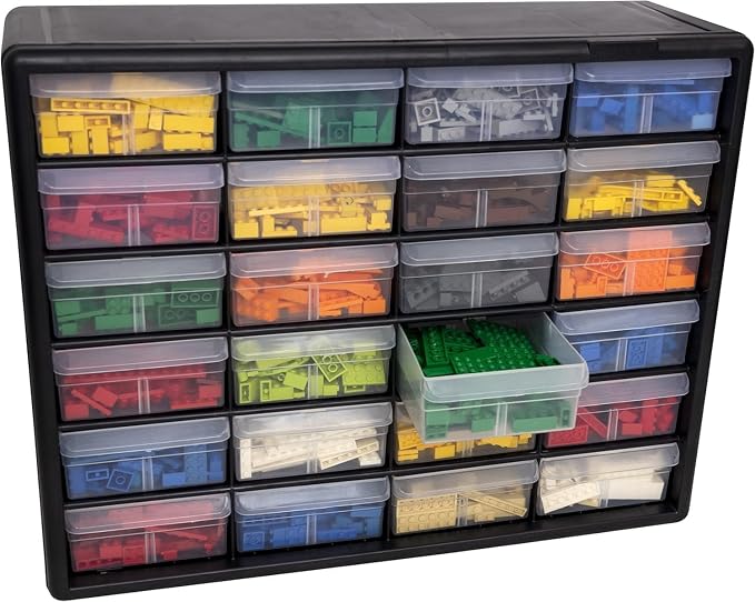 Akro-Mils 24-Drawer Plastic Storage Cabinet, 20" W x 6" D x 16" H, Black | Plastic Cabinet w/ Drawers for Garage Organization, Beads, Building Bricks Storage, Teacher Toolbox, Makeup Organizer, 10124 - Image 10