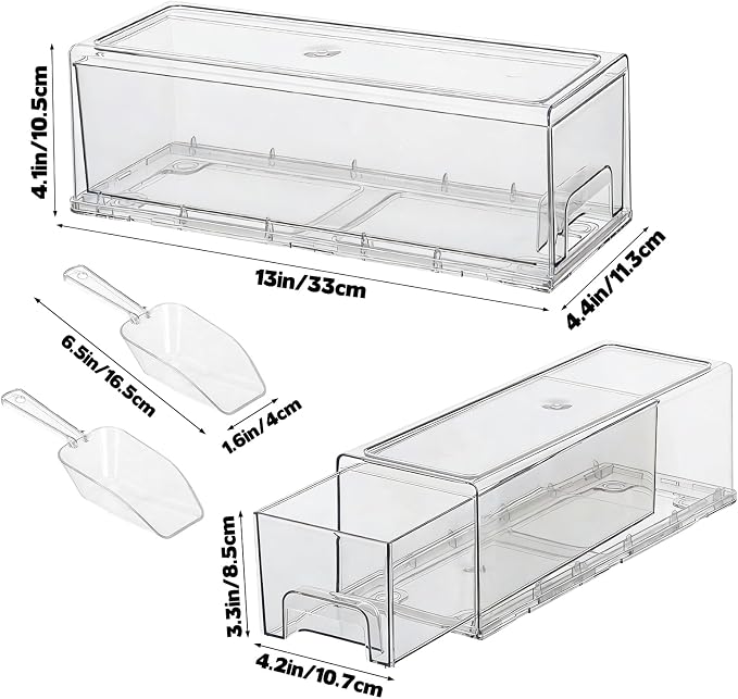 2 Set Ice Bucket for Freezer with Scoop Clear Ice Bin Plastic Stackable Plastic Containe with Pull out Handle Food Storage Organizer Holder for Pantry Freezer Kitchen Rv Fruit Wine Beverage - Image 2