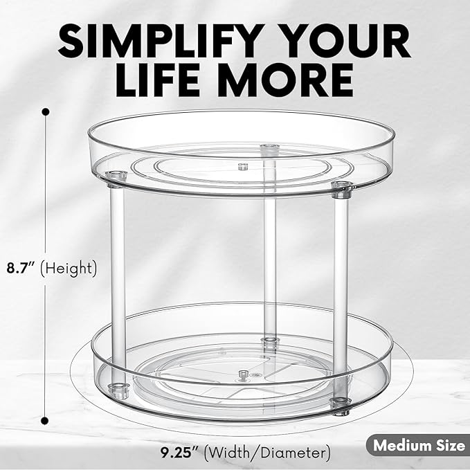 Clear Lazy Susan Turntable Organizer, Rotating Spice Rack Kitchen Pantry Organization and Storage, Medicine Cabinet Organizer, Cosmetic Makeup Organizer for Vanity, Perfume, Bathroom, Refrigerator - Image 2