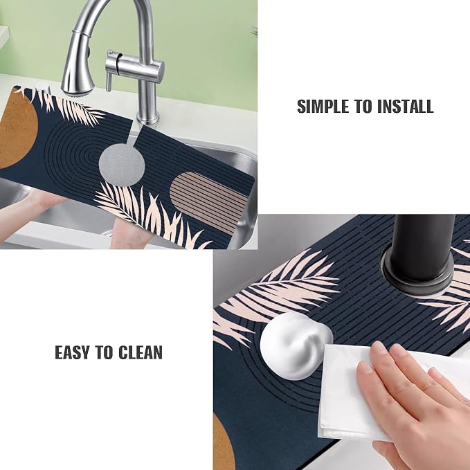 Sink Faucet Absorbing Mat, 2 Pack Drying Mat Around Faucet Sink Splash Guard Behind Faucet Sinkmat For Kitchen Bathroom Island Rv 15 * 5.5 Inch (38 * 14 cm) - Image 4