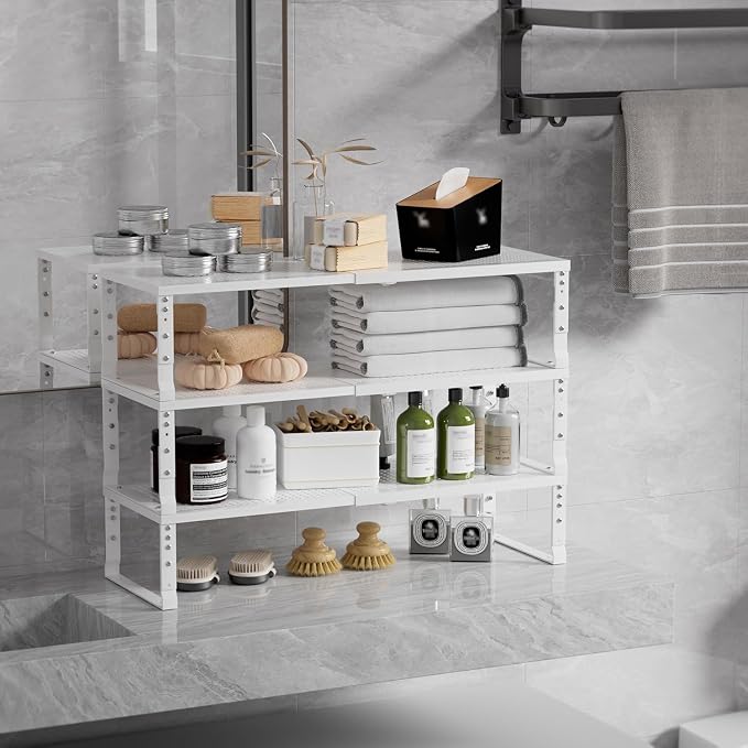 Expandable Spice Rack & Kitchen Cabinet Organizer - Stackable, Adjustable Shelves for Cabinets, Countertops, Cupboards & Pantries(3 Packs/Medium/White) - Image 5