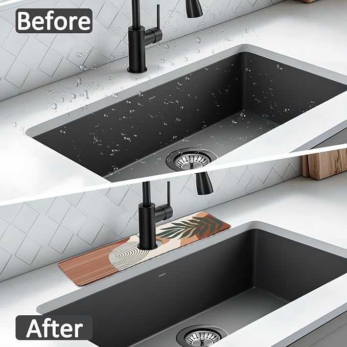 15" X 5.5" Kitchen Sink Splash Guard Faucet Mat Boho Super Absorbent Fast Drying Faucet Guard & Draining Mat Sink Splash Guard Behind Faucet for Kitchen, Bathroom - Image 6