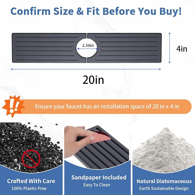 Kitchen Faucet Mat, Diatomite Sink Faucet Mat Splash Guard for Kitchen, Water Absorbing Stone Tray for Sink, Quick Drying Faucet Mat for Kitchen Sink, Absorbent Stone Drying Tray for Bathroom Counter - Image 3