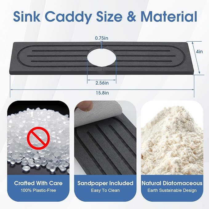 Stone Faucet Mat for Kitchen Sink, Water Absorbing Stone Faucet Splash Guard for Bathroom Counter, Stays Put, Super Absorbent Diatomite Fast Drying, Prevent Moisture for Kitchen Bathroom Counter - Image 3