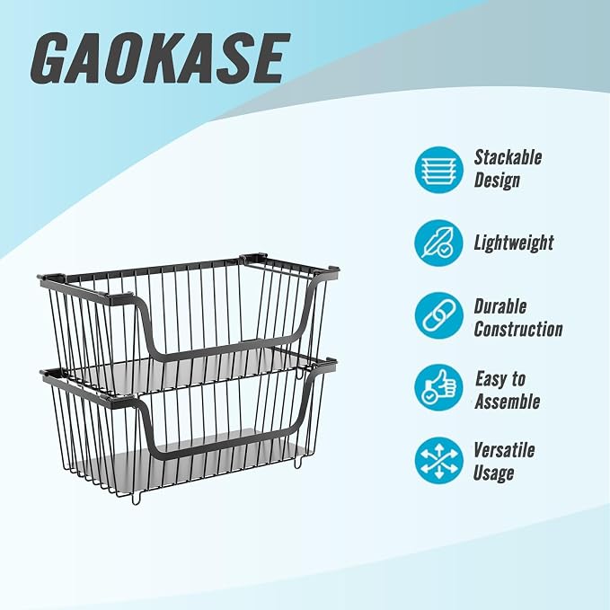 6 Pcs Stackable Wire Baskets for Pantry Organizers and Storage, | Vegetable Fruit Basket for Countertop,Kitchen Storage Metal Baskets,Produce Potato Onion Storage Bin,Black - Image 7