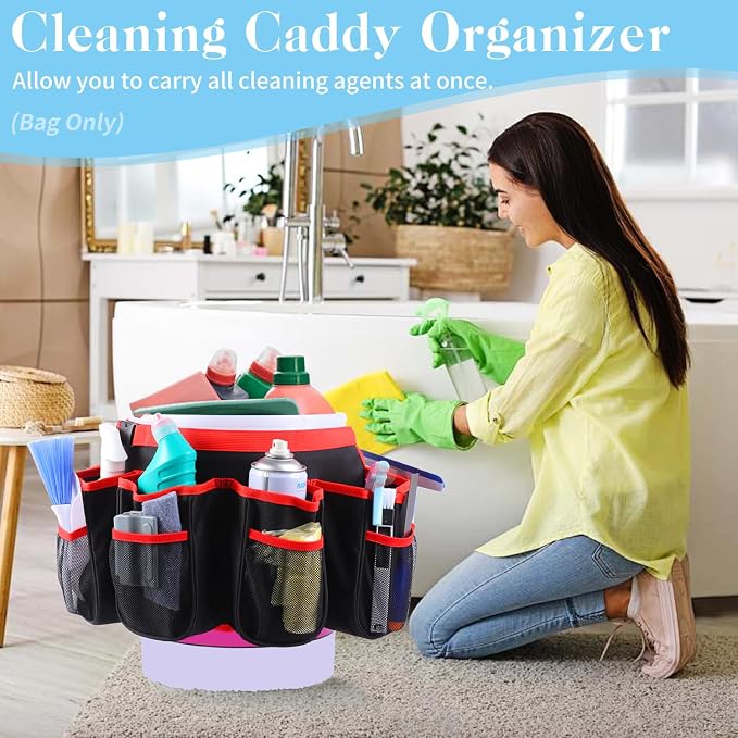Portable Bucket Cleaning Tool Organizer,5 Gallon Bucket Holder | Home Cleaning Supplies,Foldable Wash Tool Caddy Organizer More Mesh Pockets for Housekeeping,Easy to Use - Image 6