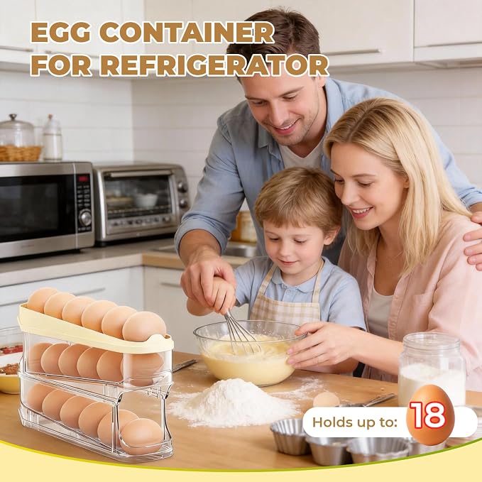 Egg Holder for Fridge, Space-Saving Automatic Rolling Egg organizer for refrigerator, Clear Stackable Egg container for refrigerator, Egg Storage with Lid, Home Egg Dispenser & Tray (2-layer) - Image 7