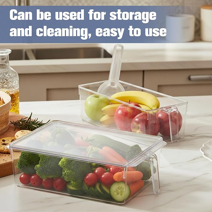 Havawish 4 Pcs Ice Storage Bin for Freezer with Lid and Flexible Scoop Set Plastic Ice Container with Lid Handle for Home Office Fridge Storage (12.4 x 8.07,12.4 x 5.91 Inches,Clear) - Image 5