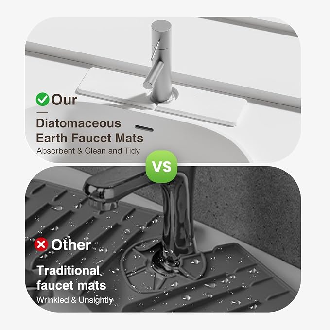 Premium Stone Faucet Mat for Kitchen Sink, 15.8" x 4" White | Quick Drying & Water Absorbent, Sink Splash Guard Tray for Prevents Moisture Buildup - Image 6