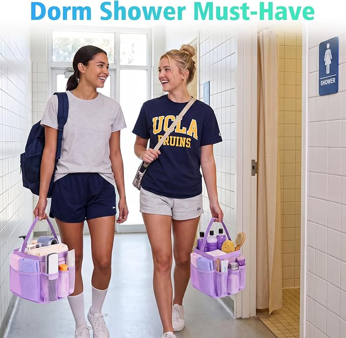 EUDELE Mesh Shower Caddy Portable for College Dorm Room Essentials,Portable Shower Caddy Dorm with 9-Pocket Large Capacity, Shower Bag for Beach, Swimming, Gym, Travel essentials, Purple - Image 2