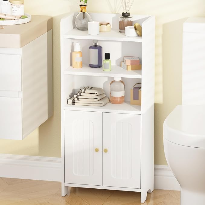 BEWISHOME Bathroom Storage Cabinet,Small Floor Cabinet,Toilet Paper Cabinet | with 2 Doors and Shelves, Bathroom Organizers and Storage for Small Spaces, White 7.9" D x 14.6" W x 31" H YYG08W by BEWISHOME