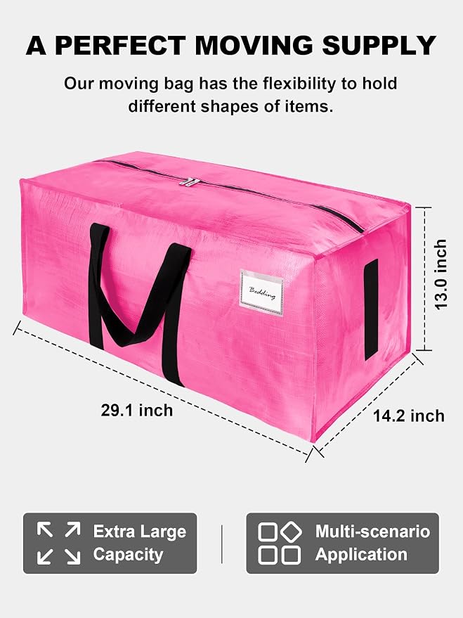 HOMESURE Supports 200lbs Heavy Duty Moving Bags - Strong Zipper & Wrap-Around Handles - Water-Resistant Storage Totes, Durable Alternative to Moving Boxes - 12 Pack - Pink - Image 5