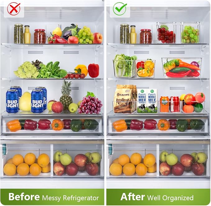 Set Of 10 Refrigerator Pantry Organizer Bins, Clear Plastic Food Storage Bins for Kitchen, Countertops, Cabinets, Fridge, Freezer, Bedrooms, Bathrooms, Fridge Organizer Bins Pantry Storage Containers - Image 6