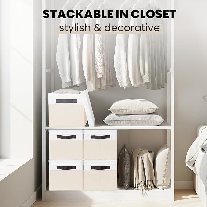 Large Closet Organizer Bins with Lids 8 Pack - Nursery Storage Baskets for Shelves Bedroom Dorm - Stackable RV Closet Organization Cubes Box with Handles for Clothes Purse Blanket Towel Magazine - Image 4