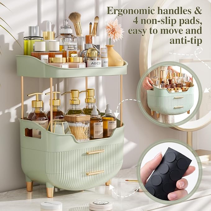 4-Tier Makeup Organizer Bathroom Countertop Storage Green | Versatile Storage for Vanity, Desk, Bedroom, Holds Lipstick, Perfume, Skincare, Mask, Cosmetics - Image 5