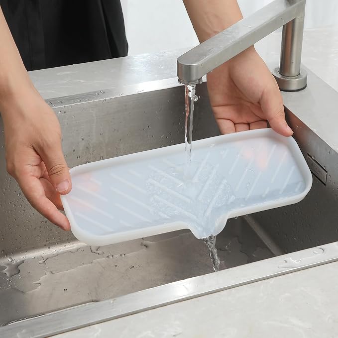 MicoYang Silicone Soap Dish with Drain Spout — Self-Draining Double Sink Organizer Tray for Kitchen & Bath, Dispensers, Sponges & Soap Holder, Non-Slip & Dishwasher Safe, Translucent (Large, 12"×4") - Image 8
