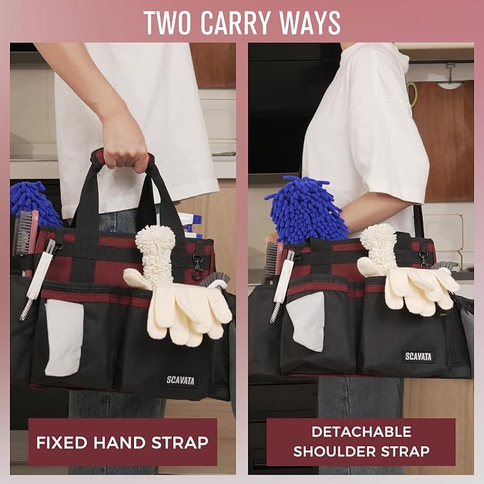 SCAVATA Compact Wearable Cleaning Caddy with Handle & Shoulder Straps | Small Cleaning Supplies Organizer, Under Sink & Car Cleaning Tools Storage Bag for Housekeepers Cleaners, AncoraRed - Image 6