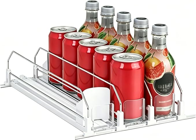 Fridge Drink Organizer for Soda Cans, 3Row Automatic Can Dispenser with Self-Pushing Design, Space-Saving Beverage Storage Rack, Holds 15 Cans by Unknown