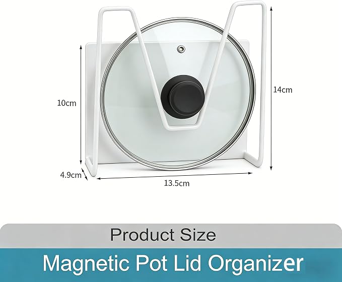 Magnetic Pot Lid Holder, 2 Pack Metal Pot Lid Rack for Refrigerator, Moveable Pot Lid Organizer Magnetic Shelf, Kitchen Organizers and Storage for Cutting Board, Baking Tray (white) - Image 2