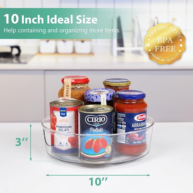 Guzon 2 Pack Lazy Susan Turntable, 10 Inch Rotating Organizer with Handles | Pantry Organizers and Storage, Clear BPA-Free Spice Rack for Cabinet, Kitchen, Refrigerator, Table Top, Pantry, Countertop - Image 5