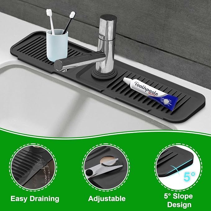 Sink Splash Guard, 5°Slope Silicone Draining Mat for Kitchen Sink, 24 inch Sink Faucet Mat, Silicone Sink Faucet Mat Splash Guard, Sink Water Splash Guard, Sink Accessories for Kitchen, Bathroom - Image 6