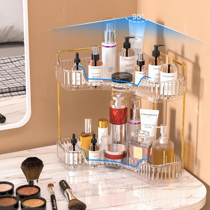 GTI 2 Tier Bathroom Counter Organizer, Multi-Function Corner Bathroom Organizer Countertop,Makeup Organizer Perfume for Dresser Vanity Tray, Spice Rack Organizer for Kitchen (Clear) - Image 6