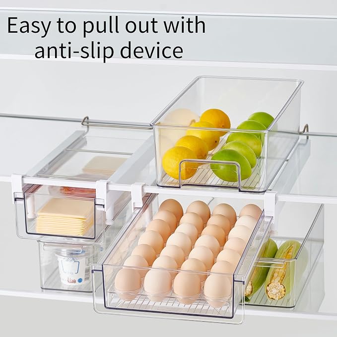 Upgraded Refrigerator Drawers Organizer - Pull Out Fridge Bins with Handle, Extra-Long 19.5" Stretchable and Deep Storage - Image 4