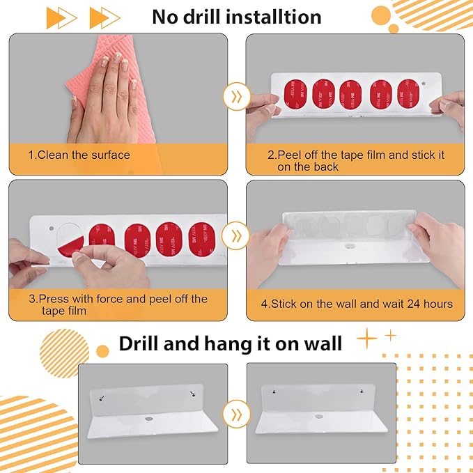 9 Inch Clear Acrylic Floating Shelf, No Drill Adhesive Wall Shelf Set of 2 for Storage, Floating Shelves Damage-Free Expand Wall Space for Living Room, Office, Gaming Room, Bathroom - Image 6
