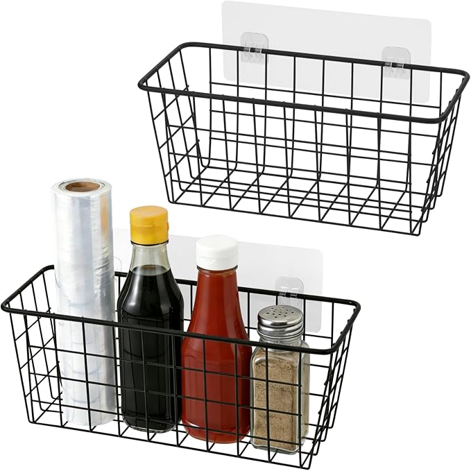 Toplife Adhesive Hanging Wall Baskets,Kitchen Cabinet Door Organizer 2 Pack | No Drilling,Over the Cabinet Cupboard Door,Bathroom, Kitchen Storage,Pantry Organization,Space-Saving - Image 7