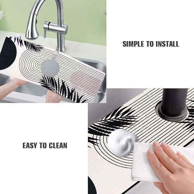 Sink Faucet Absorbing Mat, 2 Pack Drying Mat Around Faucet Sink Splash Guard Behind Faucet Sinkmat For Kitchen Bathroom Island Rv 24 * 5.5 Inch (60 * 14 cm) - Image 4