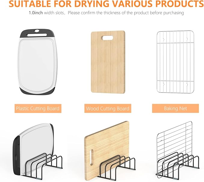 Cutting Board Storage Rack, Compact Cutting Board Organizer, Chopping Board Storage Stand Rack, Bakeware & Cookie Pan Sheets Organizer (1.0 Inch Width Slots) - Image 5