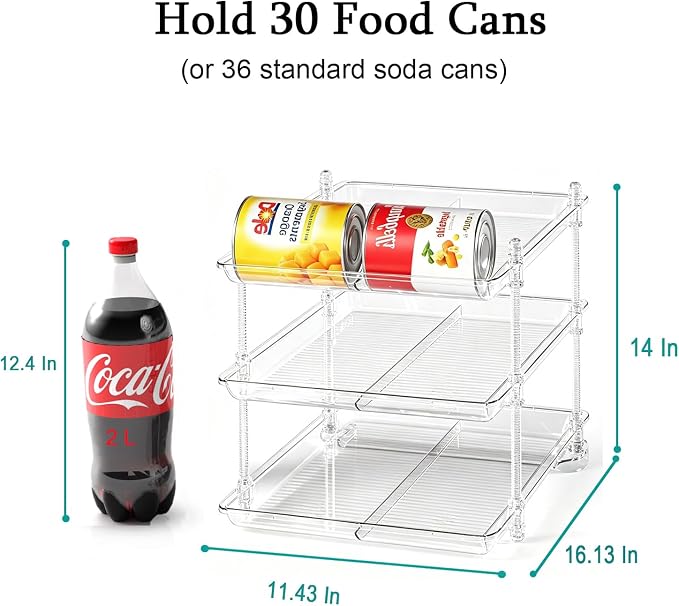 Height Adjustable Can Organizer for Pantry, 2 Pack for 60 Cans | Auto Rolling Soda Can Dispenser / Storage / Holders for Canned Food, Pop, and Soup Cans, Cabinet and Kitchen - Image 3