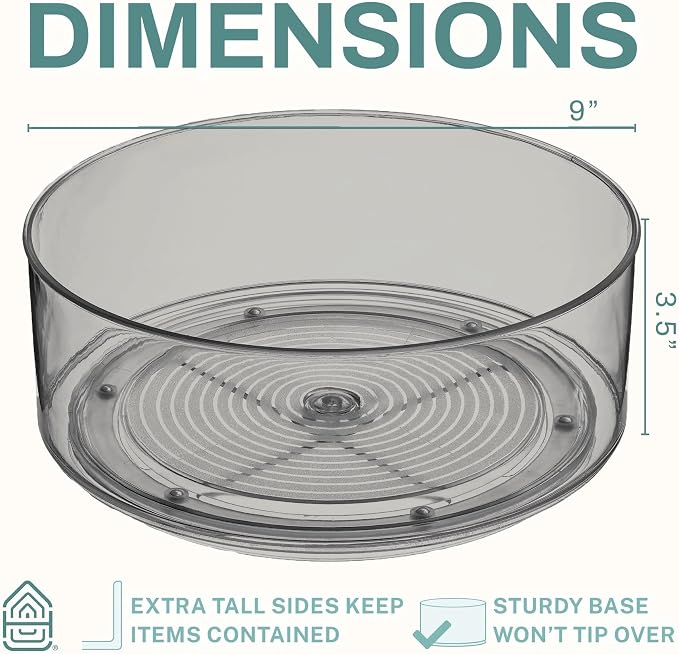 Home Intuition Round Plastic Grey Lazy Susan Turntable Food Storage Container for Kitchen (9" Round, 1 Pack) - Image 2
