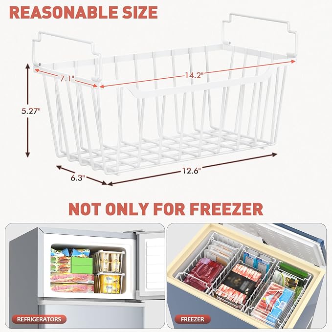 Goovilla Freezer Organizer Bins for 5-7 Cu.FT Chest Freezer,8 Pack White | Foldable Handle Stackable Freezer Baskets, Coated Metal Freezer Storage Bins with Better Space Utilization, Deep Organization - Image 6