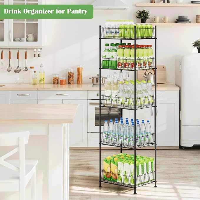 Water Bottle Storage Rack 5 Tier Drink Organizer for Pantry Metal Bottled Water Holder Stand for Floor, Beverage Soda Can Drink Storage Holder for Kitchen, Living Room - Image 3