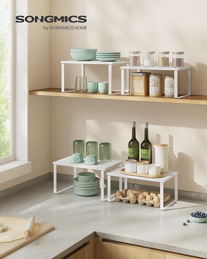 SONGMICS Cabinet Organizer Shelf, Set of 4 Spice Rack, Kitchen Storage | Kitchen Storage, Spice Rack, Steel and Particleboard, Snow White and Matte White, BYSTRO Collection UKCS027W01 - Image 3