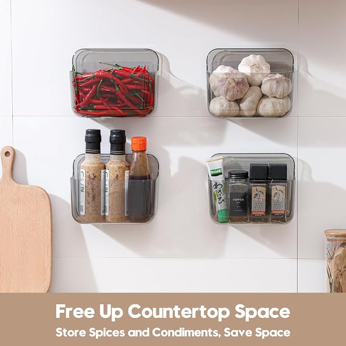 2 Pack Adhesive Cabinet Door Organizer, Compact Kitchen Under Sink Organizer, Lid Storage Container for Pantry Shelves, No-drill Wall Mounted Bathroom Shower Caddy Hanging Closet Organizer(Smoke Gray) - Image 2